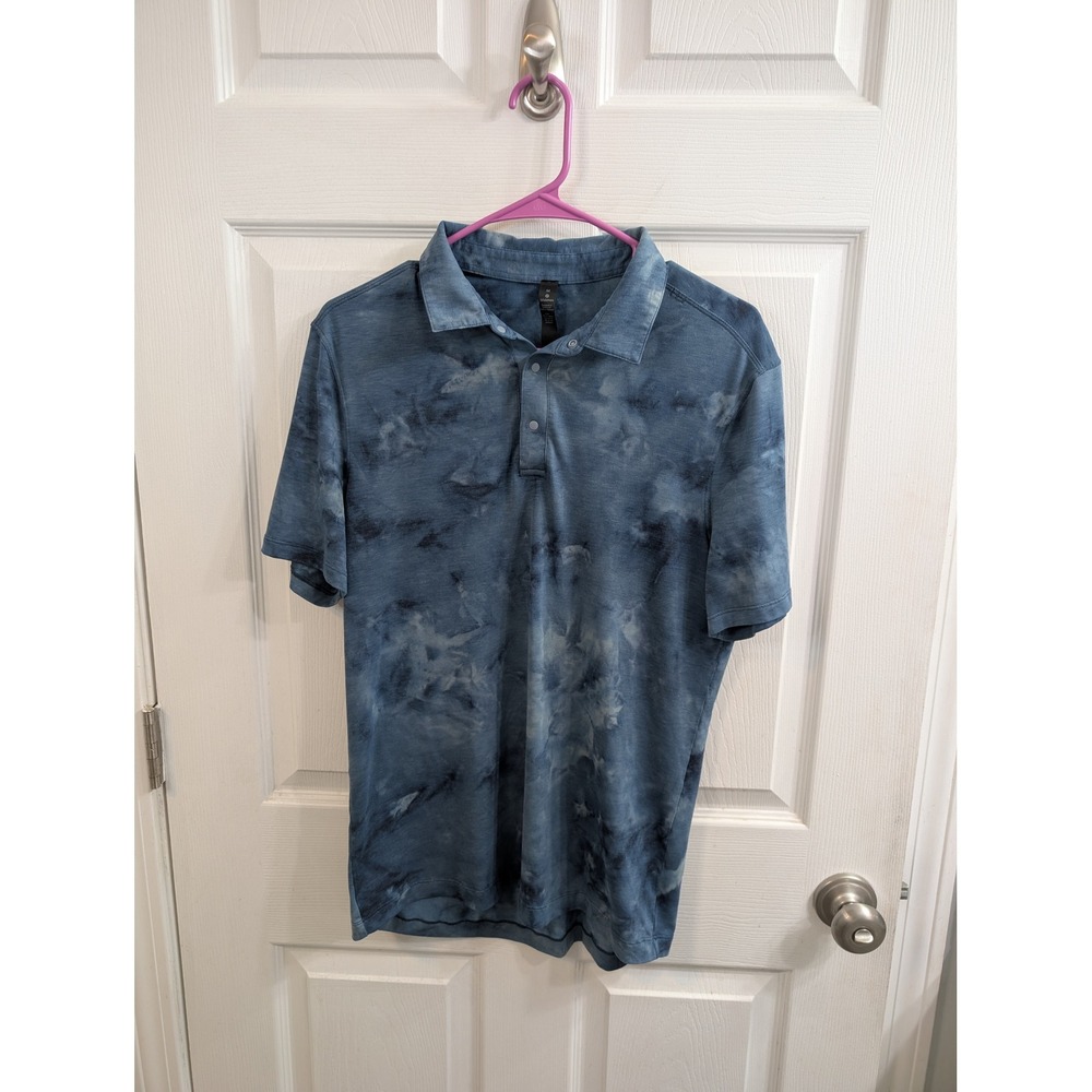 Lululemon Evolution Polo Mens Blue Tie Dye Short‎ Sleeve Shirt - Size M